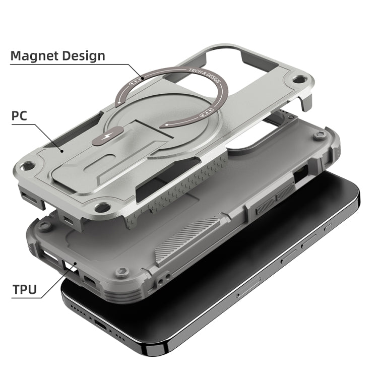 For iPhone 14 Pro Max MagSafe Holder Armor PC Hybrid TPU Phone Case(Grey) - iPhone 14 Pro Max Cases by PMC Jewellery | Online Shopping South Africa | PMC Jewellery