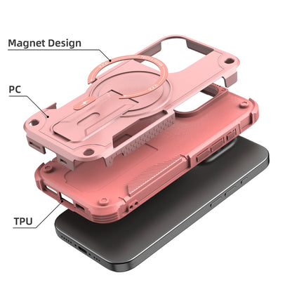 For iPhone 16 Pro Armor Magsafe Holder PC Hybrid TPU Phone Case(Pink) - iPhone 16 Pro Cases by PMC Jewellery | Online Shopping South Africa | PMC Jewellery | Buy Now Pay Later Mobicred