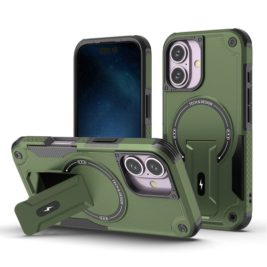 For iPhone 16 Armor Magsafe Holder PC Hybrid TPU Phone Case(Army Green) - iPhone 16 Cases by PMC Jewellery | Online Shopping South Africa | PMC Jewellery | Buy Now Pay Later Mobicred