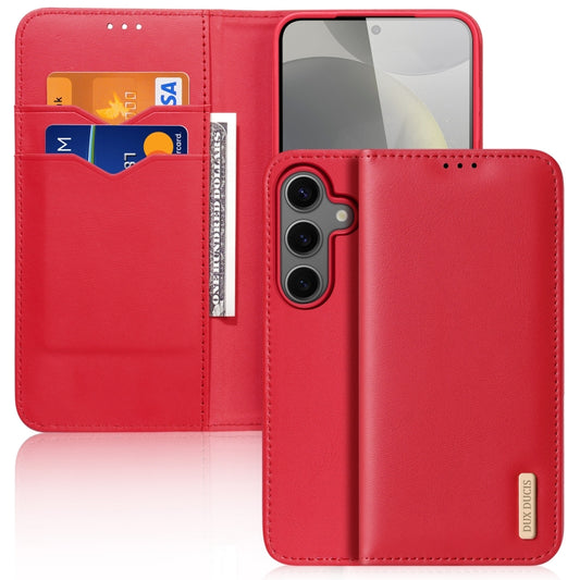 For Samsung Galaxy S25 5G DUX DUCIS Hivo Series Cowhide + PU + TPU Flip Phone Case(Red) - Galaxy S25 5G Cases by DUX DUCIS | Online Shopping South Africa | PMC Jewellery | Buy Now Pay Later Mobicred