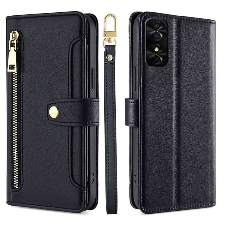 For TCL 50 SE 4G Lite Sheep Texture Cross-body Zipper Wallet Leather Phone Case(Black) - More Brand by PMC Jewellery | Online Shopping South Africa | PMC Jewellery | Buy Now Pay Later Mobicred