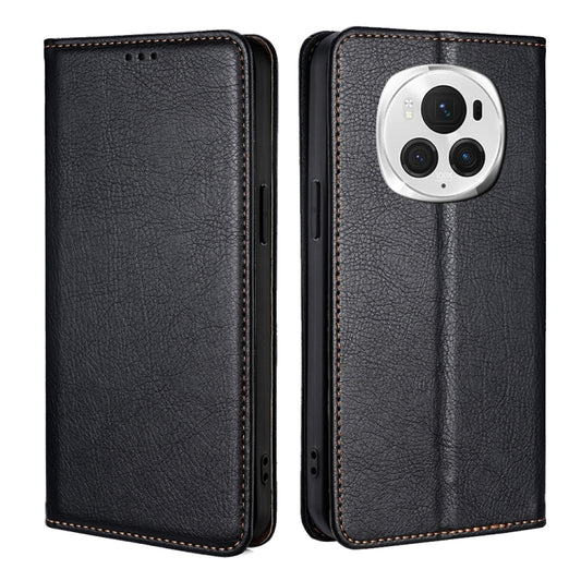 For Honor Magic6 Pro Gloss Oil Solid Color Magnetic Leather Phone Case(Black) - Honor Cases by PMC Jewellery | Online Shopping South Africa | PMC Jewellery | Buy Now Pay Later Mobicred