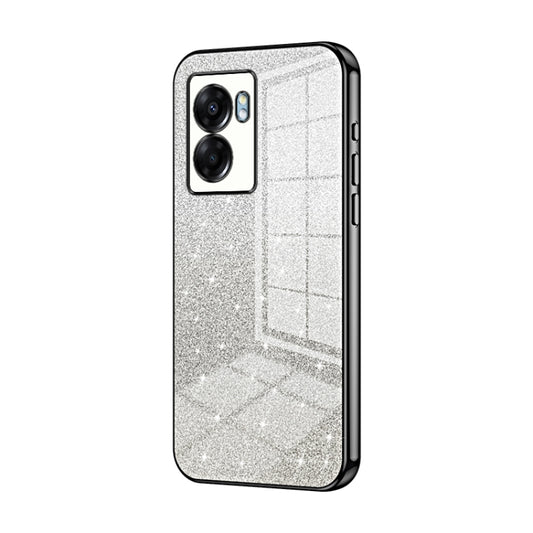 For OPPO A57 5G Gradient Glitter Powder Electroplated Phone Case(Black) - OPPO Cases by PMC Jewellery | Online Shopping South Africa | PMC Jewellery | Buy Now Pay Later Mobicred