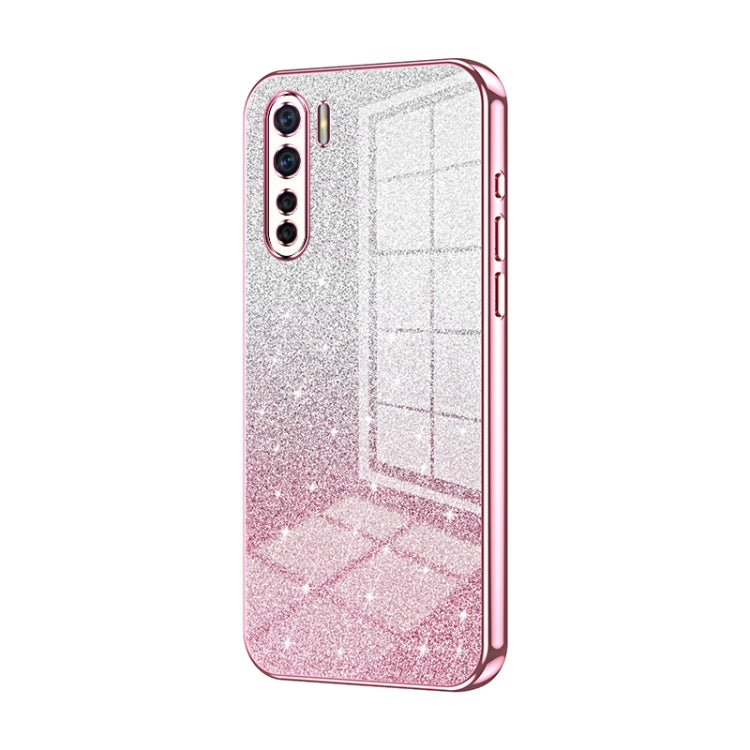 For OPPO A91 Gradient Glitter Powder Electroplated Phone Case(Pink) - OPPO Cases by PMC Jewellery | Online Shopping South Africa | PMC Jewellery | Buy Now Pay Later Mobicred