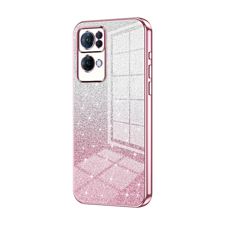 For OPPO Reno7 Pro Gradient Glitter Powder Electroplated Phone Case(Pink) - OPPO Cases by PMC Jewellery | Online Shopping South Africa | PMC Jewellery | Buy Now Pay Later Mobicred