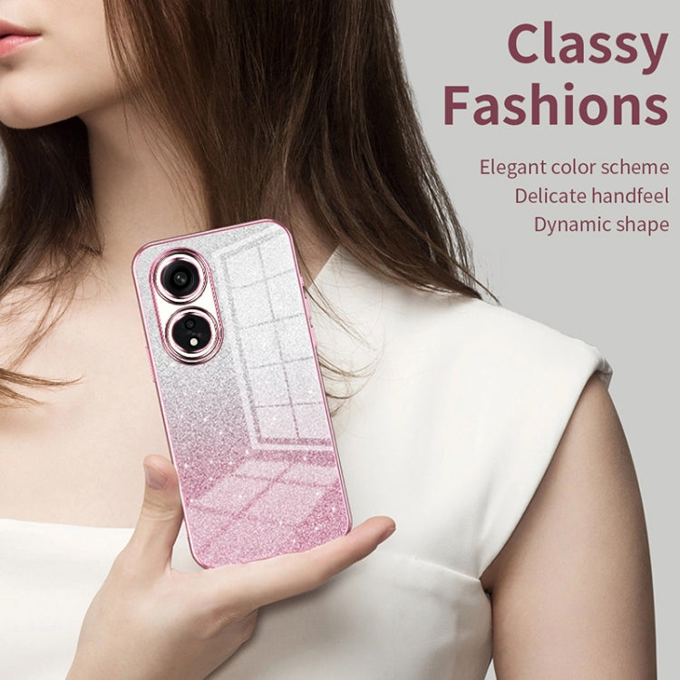 For OPPO Reno8 Gradient Glitter Powder Electroplated Phone Case(Transparent) - OPPO Cases by PMC Jewellery | Online Shopping South Africa | PMC Jewellery | Buy Now Pay Later Mobicred