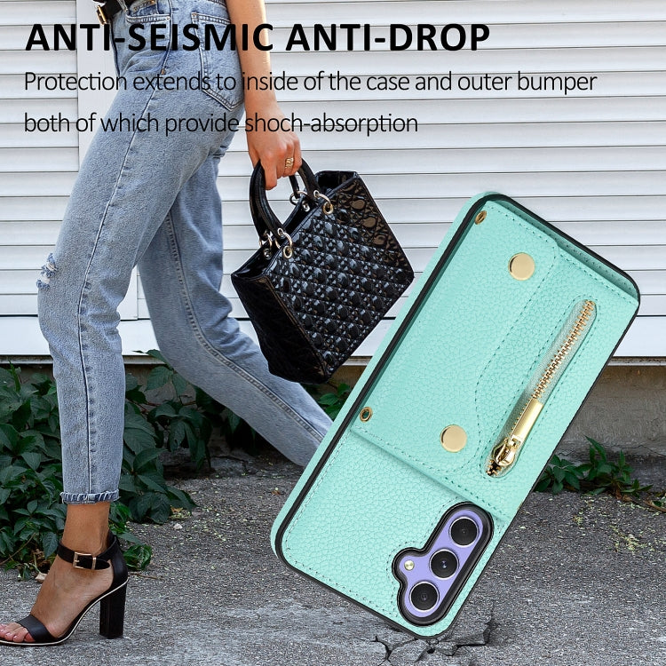 For Samsung Galaxy S24 DF-09 Crossbody Litchi texture Card Bag Design PU Phone Case(Cyan) - Galaxy S24 5G Cases by PMC Jewellery | Online Shopping South Africa | PMC Jewellery | Buy Now Pay Later Mobicred