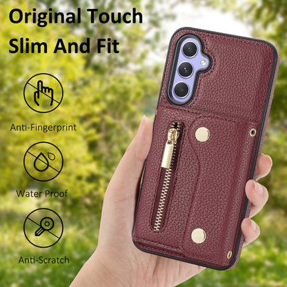 For Samsung Galaxy S24+ DF-09 Crossbody Litchi texture Card Bag Design PU Phone Case(Wine Red) - Galaxy S24+ 5G Cases by PMC Jewellery | Online Shopping South Africa | PMC Jewellery | Buy Now Pay Later Mobicred