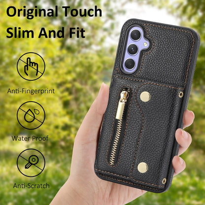 For Samsung Galaxy S24+ DF-09 Crossbody Litchi texture Card Bag Design PU Phone Case(Black) - Galaxy S24+ 5G Cases by PMC Jewellery | Online Shopping South Africa | PMC Jewellery | Buy Now Pay Later Mobicred