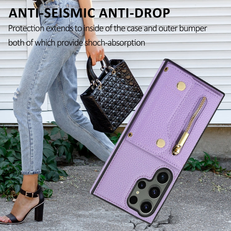 For Samsung Galaxy S24 Ultra DF-09 Crossbody Litchi texture Card Bag Design PU Phone Case(Purple) - Galaxy S24 Ultra 5G Cases by PMC Jewellery | Online Shopping South Africa | PMC Jewellery | Buy Now Pay Later Mobicred