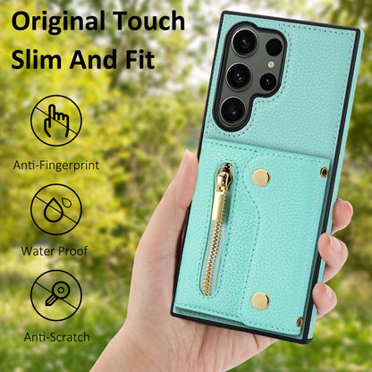 For Samsung Galaxy S24 Ultra DF-09 Crossbody Litchi texture Card Bag Design PU Phone Case(Cyan) - Galaxy S24 Ultra 5G Cases by PMC Jewellery | Online Shopping South Africa | PMC Jewellery | Buy Now Pay Later Mobicred