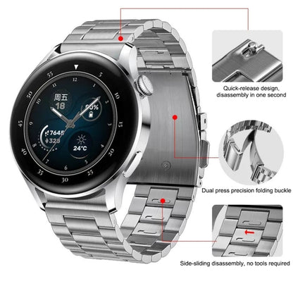 For Huawei Watch GT4 / GT3 / GT2 46mm Three Strains Flat Buckle Titanium Steel Watch Band(Silver) - Watch Bands by PMC Jewellery | Online Shopping South Africa | PMC Jewellery