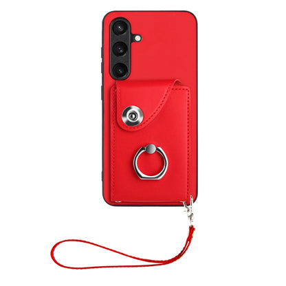 For Samsung Galaxy S24+ 5G Organ Card Bag Ring Holder PU Phone Case with Lanyard(Red) - Galaxy S24+ 5G Cases by PMC Jewellery | Online Shopping South Africa | PMC Jewellery