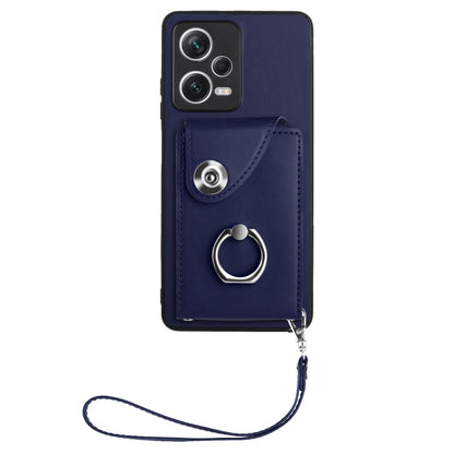 For Xiaomi Redmi Note 12 Pro+ 5G Global Organ Card Bag Ring Holder PU Phone Case with Lanyard(Blue) - Xiaomi Cases by PMC Jewellery | Online Shopping South Africa | PMC Jewellery | Buy Now Pay Later Mobicred