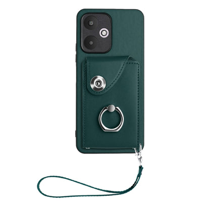 For Xiaomi Redmi 13C 5G / Redmi 13R Organ Card Bag Ring Holder PU Phone Case with Lanyard(Green) - 13C Cases by PMC Jewellery | Online Shopping South Africa | PMC Jewellery | Buy Now Pay Later Mobicred