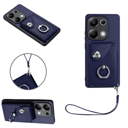 For Xiaomi Redmi Note 13 Pro 4G Global Organ Card Bag Ring Holder PU Phone Case with Lanyard(Blue) - Note 13 Pro Cases by PMC Jewellery | Online Shopping South Africa | PMC Jewellery | Buy Now Pay Later Mobicred