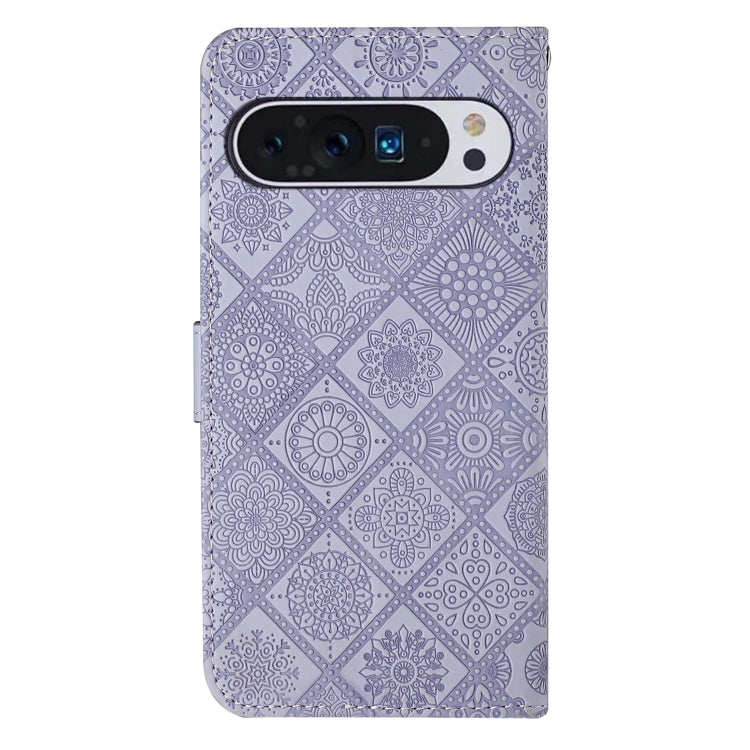 For Google Pixel 9 / 9 Pro Ethnic Style Embossed Pattern Leather Phone Case(Purple) - Google Cases by PMC Jewellery | Online Shopping South Africa | PMC Jewellery | Buy Now Pay Later Mobicred