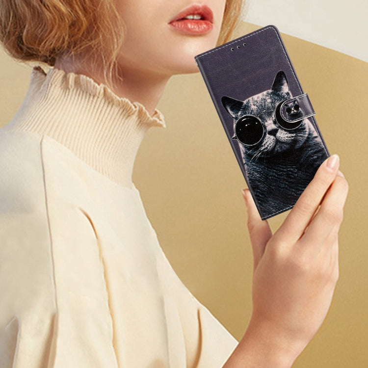 For Blackview A53 Pro Colored Drawing Leather Phone Case(Sunglasses Cat) - More Brand by PMC TechLife | Online Shopping South Africa | PMC TechLife | Buy Now Pay Later Mobicred