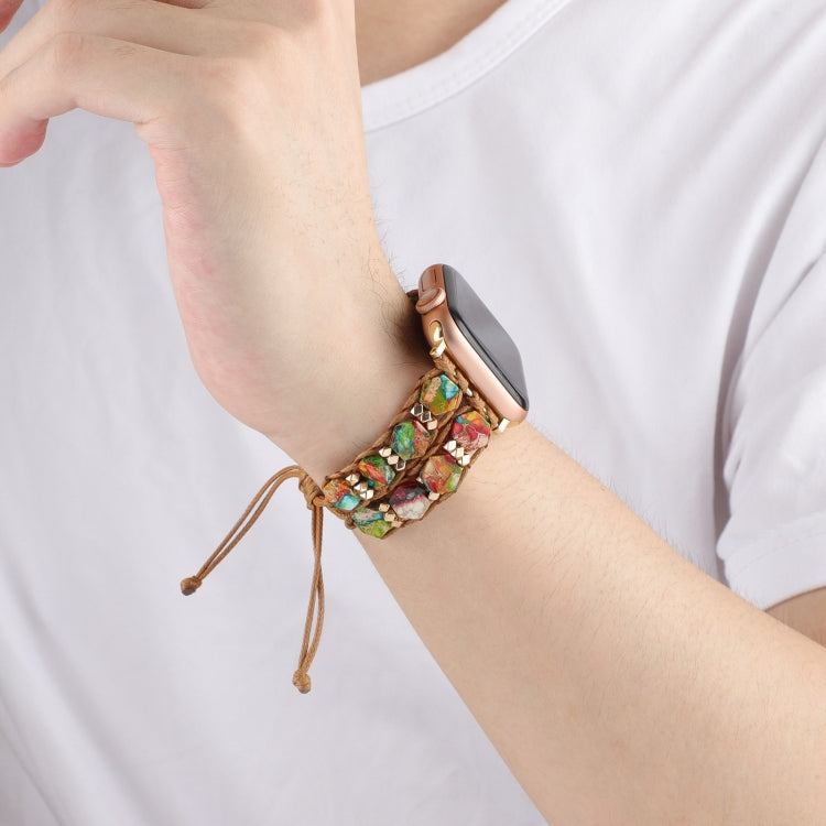 For Apple Watch SE 2023 40mm Hexagonal Stones Drawstring Chain Watch Band(Colorful) - Watch Bands by PMC TechLife | Online Shopping South Africa | PMC TechLife