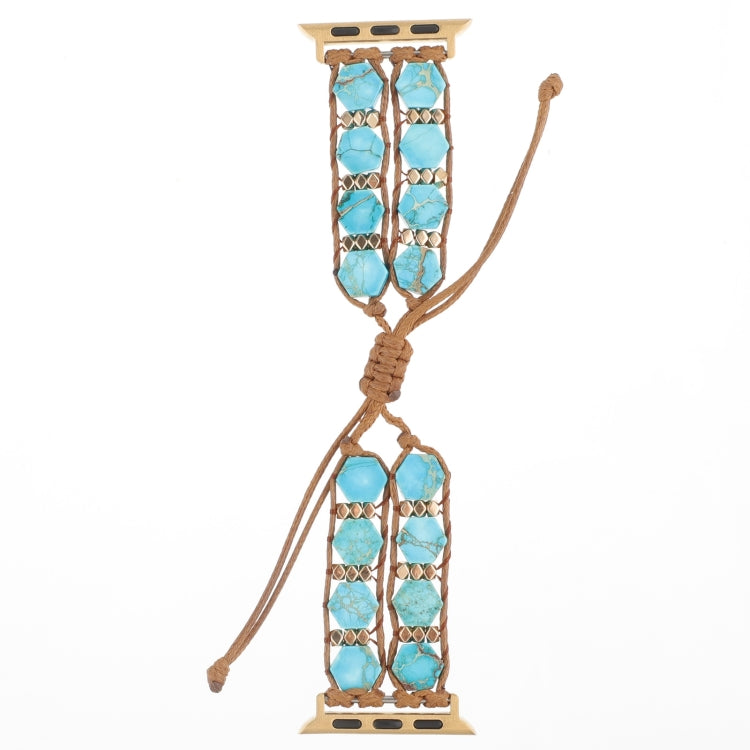 For Apple Watch Series 9 45mm Hexagonal Stones Drawstring Chain Watch Band(Blue) - Watch Bands by PMC TechLife | Online Shopping South Africa | PMC TechLife