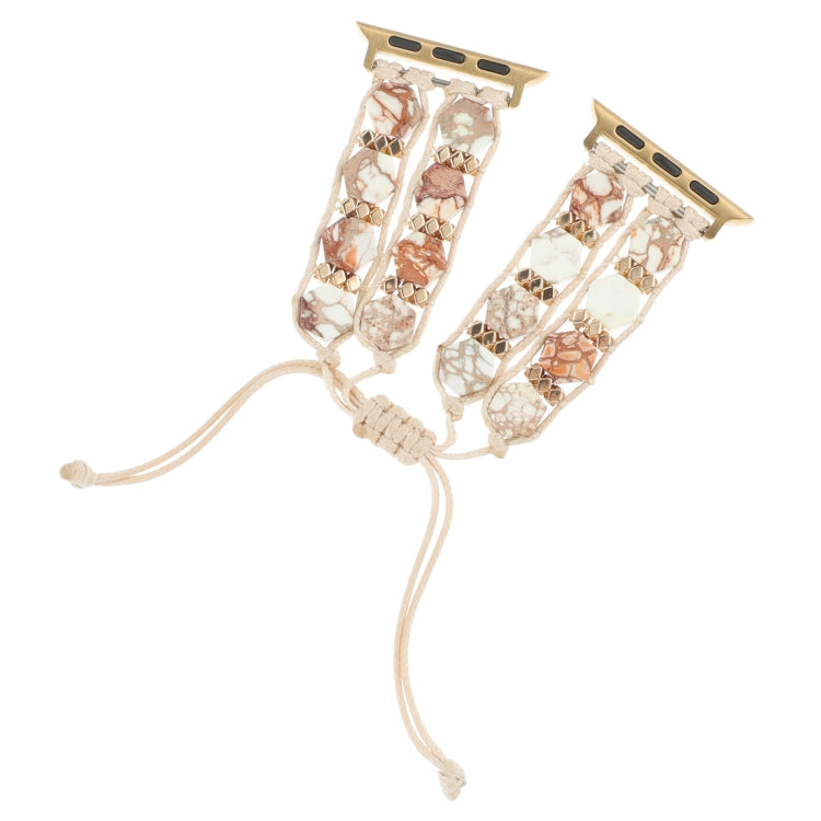 For Apple Watch SE 2022 44mm Hexagonal Stones Drawstring Chain Watch Band(Beige) - Watch Bands by PMC TechLife | Online Shopping South Africa | PMC TechLife