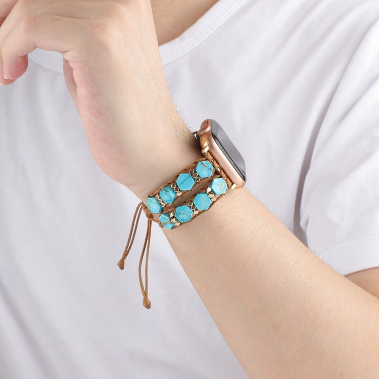 For Apple Watch SE 40mm Hexagonal Stones Drawstring Chain Watch Band(Blue) - Watch Bands by PMC TechLife | Online Shopping South Africa | PMC TechLife