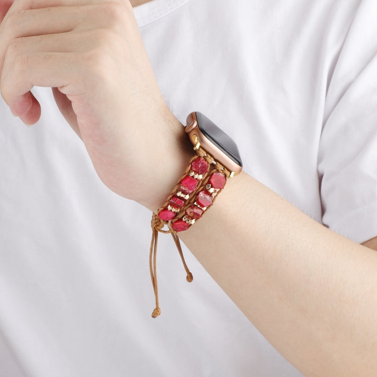 For Apple Watch SE 44mm Hexagonal Stones Drawstring Chain Watch Band(Red) - Watch Bands by PMC TechLife | Online Shopping South Africa | PMC TechLife