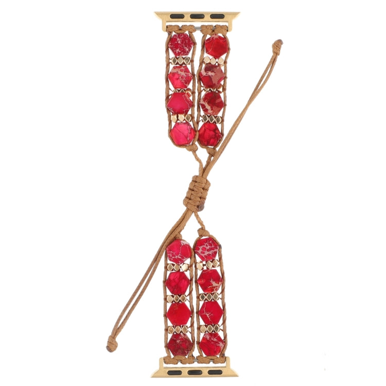 For Apple Watch Series 6 44mm Hexagonal Stones Drawstring Chain Watch Band(Red) - Watch Bands by PMC Jewellery | Online Shopping South Africa | PMC Jewellery