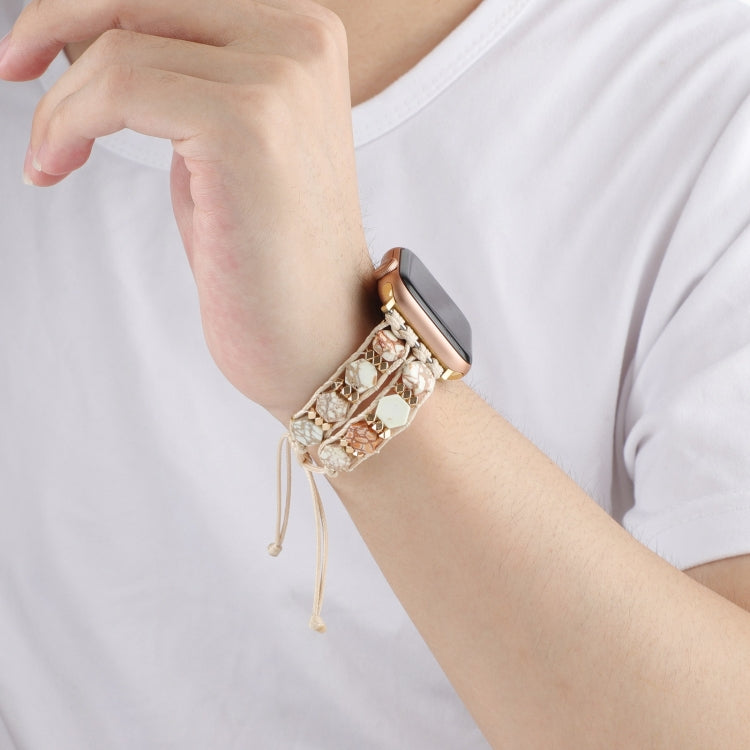 For Apple Watch Series 3 38mm Hexagonal Stones Drawstring Chain Watch Band(Beige) - Watch Bands by PMC TechLife | Online Shopping South Africa | PMC TechLife