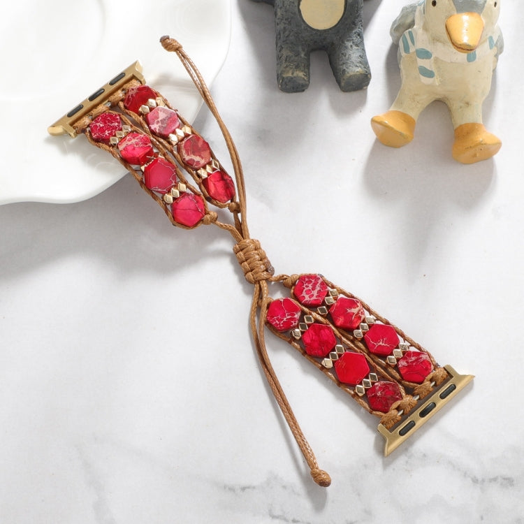For Apple Watch Series 3 38mm Hexagonal Stones Drawstring Chain Watch Band(Red) - Watch Bands by PMC TechLife | Online Shopping South Africa | PMC TechLife