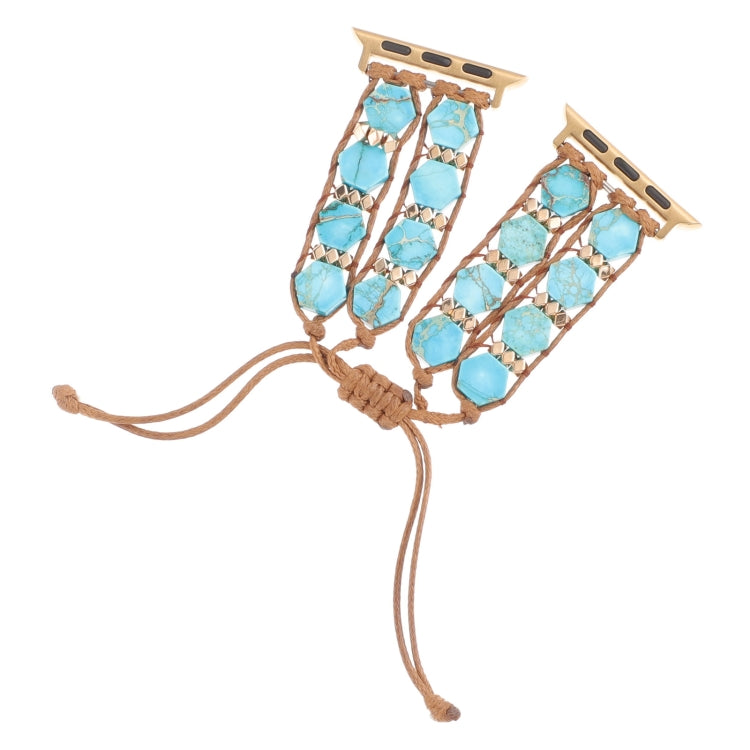 For Apple Watch Series 2 42mm Hexagonal Stones Drawstring Chain Watch Band(Blue) - Watch Bands by PMC TechLife | Online Shopping South Africa | PMC TechLife