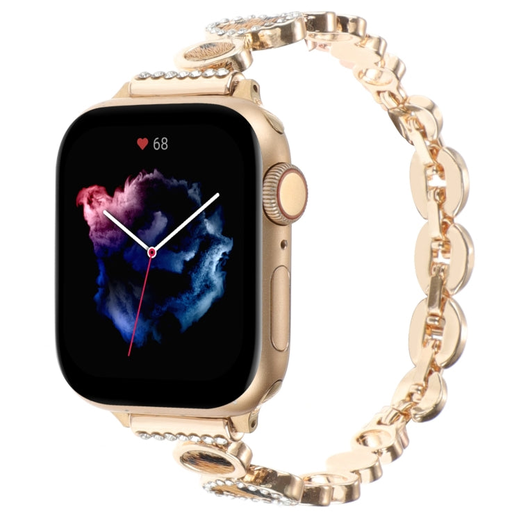 For Apple Watch SE 40mm Leopard Rhinestones Metal Chain Watch Band(Gold) - Watch Bands by PMC Jewellery | Online Shopping South Africa | PMC Jewellery