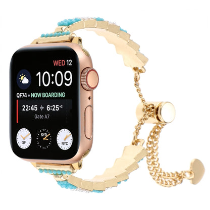 For Apple Watch SE 2023 40mm Shell Beads Chain Bracelet Metal Watch Band(Blue White Gold) - Watch Bands by PMC Jewellery | Online Shopping South Africa | PMC Jewellery