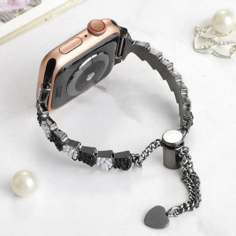 For Apple Watch Ultra 2 49mm Shell Beads Chain Bracelet Metal Watch Band(Black White) - Watch Bands by PMC Jewellery | Online Shopping South Africa | PMC Jewellery