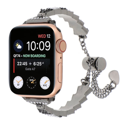 For Apple Watch Series 9 45mm Shell Beads Chain Bracelet Metal Watch Band(Black White) - Watch Bands by PMC Jewellery | Online Shopping South Africa | PMC Jewellery