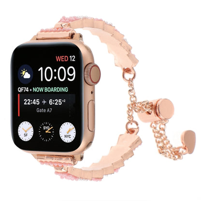 For Apple Watch Series 9 45mm Shell Beads Chain Bracelet Metal Watch Band(Pink White Rose Gold) - Watch Bands by PMC Jewellery | Online Shopping South Africa | PMC Jewellery