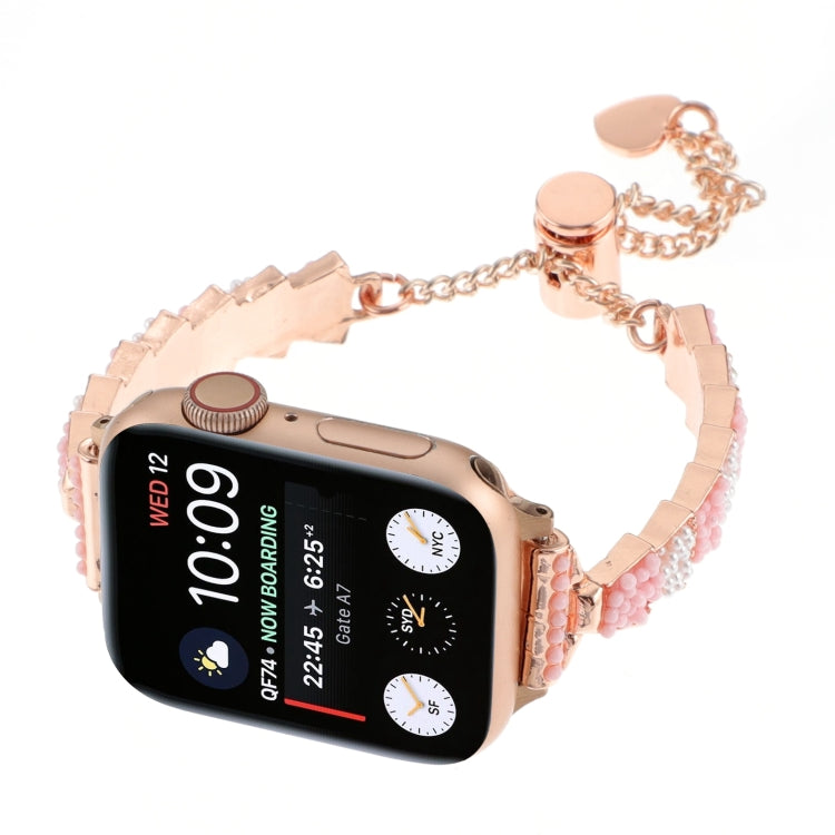 For Apple Watch SE 2022 40mm Shell Beads Chain Bracelet Metal Watch Band(Pink White Rose Gold) - Watch Bands by PMC Jewellery | Online Shopping South Africa | PMC Jewellery