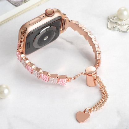 For Apple Watch Series 5 40mm Shell Beads Chain Bracelet Metal Watch Band(Pink White Rose Gold) - Watch Bands by PMC Jewellery | Online Shopping South Africa | PMC Jewellery