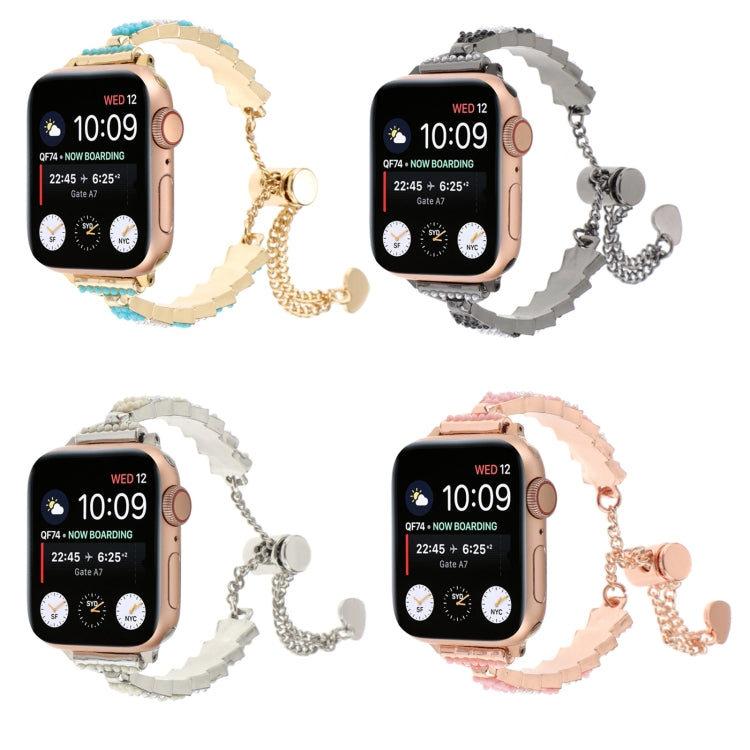 For Apple Watch SE 2022 44mm Shell Beads Chain Bracelet Metal Watch Band(Pink White Rose Gold) - Watch Bands by PMC Jewellery | Online Shopping South Africa | PMC Jewellery