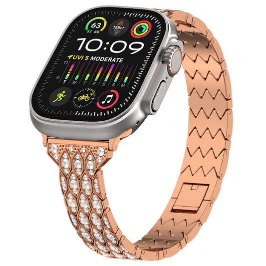 For Apple Watch Ultra 2 49mm Devil Eye Diamond Bracelet Metal Watch Band(Rose Gold) - Watch Bands by PMC Jewellery | Online Shopping South Africa | PMC Jewellery