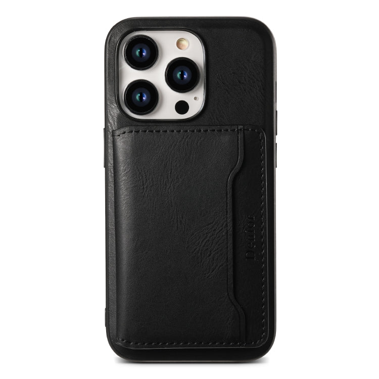 For iPhone 15 Pro Denior Cowhide Texture Leather MagSafe Detachable Wallet Phone Case(Black) - iPhone 15 Pro Cases by Denior | Online Shopping South Africa | PMC Jewellery | Buy Now Pay Later Mobicred