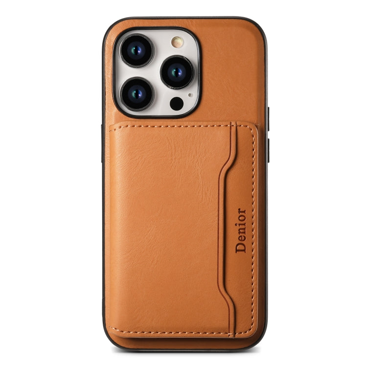 For iPhone 15 Pro Denior Cowhide Texture Leather MagSafe Detachable Wallet Phone Case(Khaki) - iPhone 15 Pro Cases by Denior | Online Shopping South Africa | PMC Jewellery | Buy Now Pay Later Mobicred