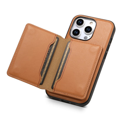 For iPhone 15 Pro Denior Cowhide Texture Leather MagSafe Detachable Wallet Phone Case(Khaki) - iPhone 15 Pro Cases by Denior | Online Shopping South Africa | PMC Jewellery | Buy Now Pay Later Mobicred