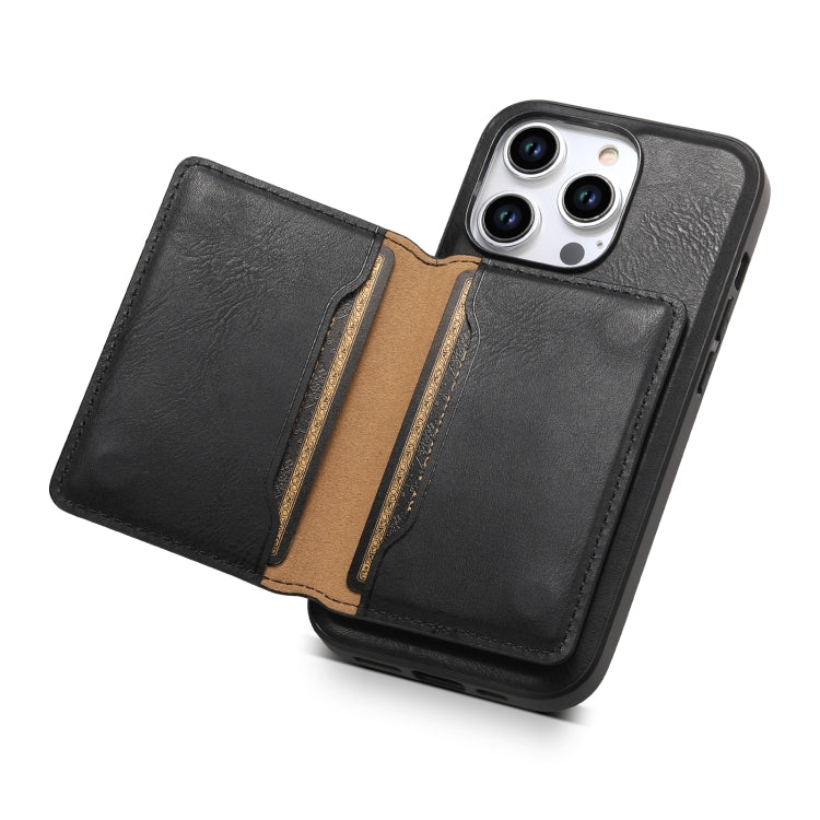 For iPhone 15 Plus Denior Cowhide Texture Leather MagSafe Detachable Wallet Phone Case(Black) - iPhone 15 Plus Cases by Denior | Online Shopping South Africa | PMC Jewellery | Buy Now Pay Later Mobicred