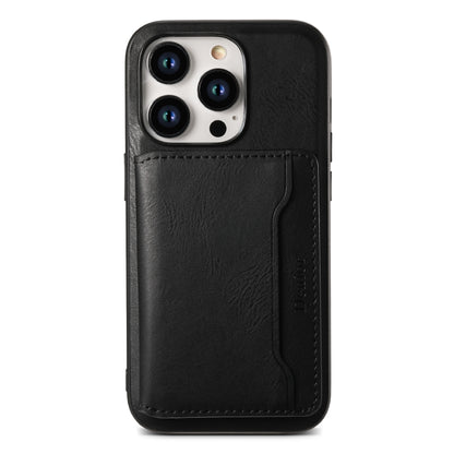 For iPhone 14 Pro Denior Cowhide Texture Leather MagSafe Detachable Wallet Phone Case(Black) - iPhone 14 Pro Cases by Denior | Online Shopping South Africa | PMC Jewellery | Buy Now Pay Later Mobicred