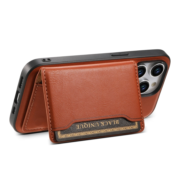 For iPhone 14 Pro Denior Cowhide Texture Leather MagSafe Detachable Wallet Phone Case(Brown) - iPhone 14 Pro Cases by Denior | Online Shopping South Africa | PMC Jewellery | Buy Now Pay Later Mobicred