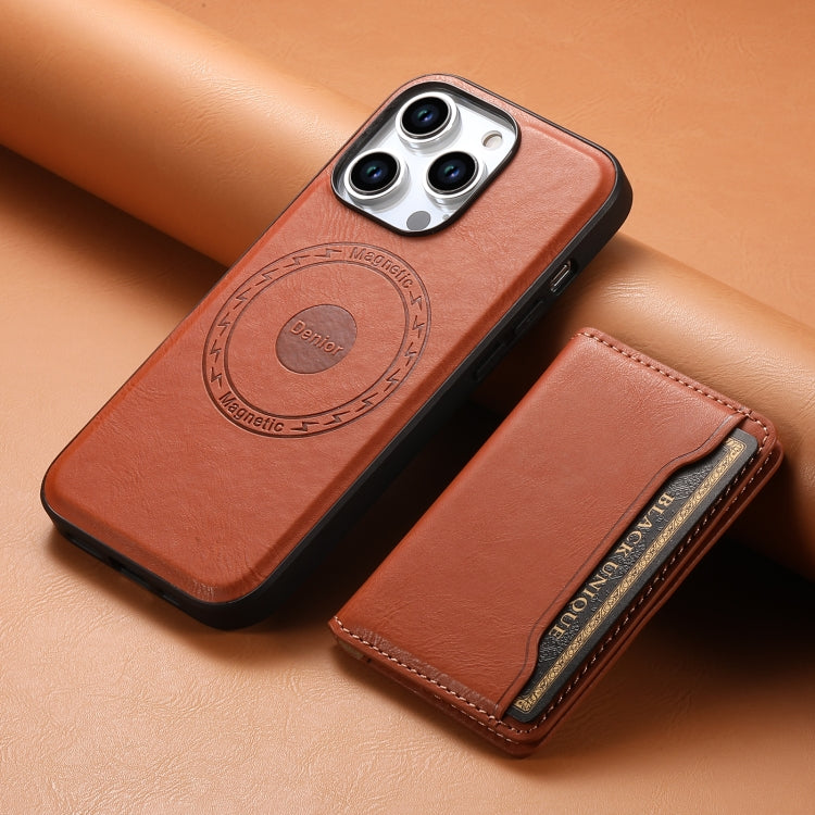 For iPhone 14 Pro Max Denior Cowhide Texture Leather MagSafe Detachable Wallet Phone Case(Brown) - iPhone 14 Pro Max Cases by Denior | Online Shopping South Africa | PMC Jewellery | Buy Now Pay Later Mobicred