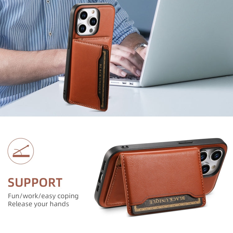 For iPhone 14 Pro Max Denior Cowhide Texture Leather MagSafe Detachable Wallet Phone Case(Brown) - iPhone 14 Pro Max Cases by Denior | Online Shopping South Africa | PMC Jewellery | Buy Now Pay Later Mobicred