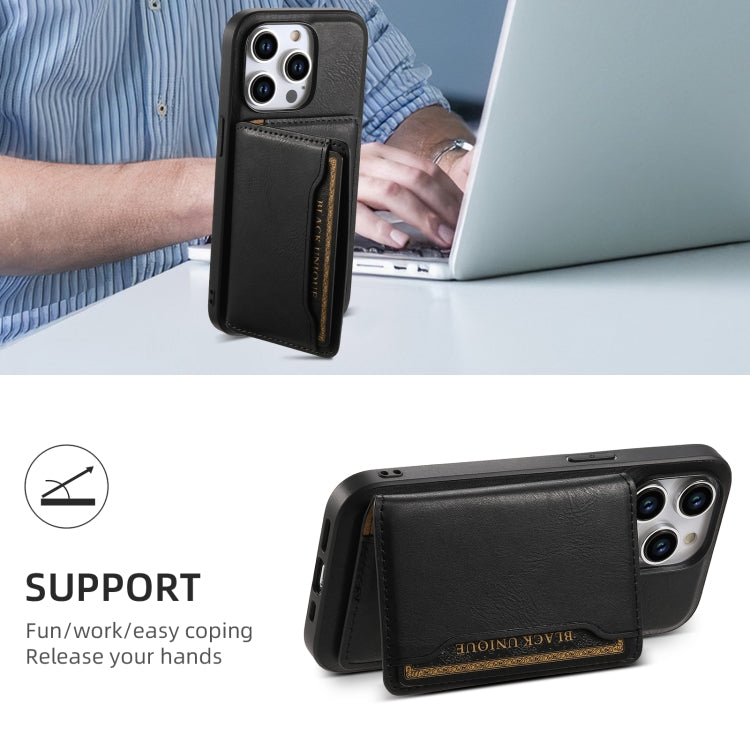 For iPhone 13 Pro Denior Cowhide Texture Leather MagSafe Detachable Wallet Phone Case(Black) - iPhone 13 Pro Cases by Denior | Online Shopping South Africa | PMC Jewellery | Buy Now Pay Later Mobicred