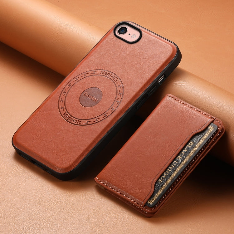 For iPhone SE 2022/2020/8/7 Denior Cowhide Texture Leather MagSafe Detachable Wallet Phone Case(Brown) - iPhone SE 2022 / 2020 / 8 / 7 Cases by Denior | Online Shopping South Africa | PMC Jewellery | Buy Now Pay Later Mobicred